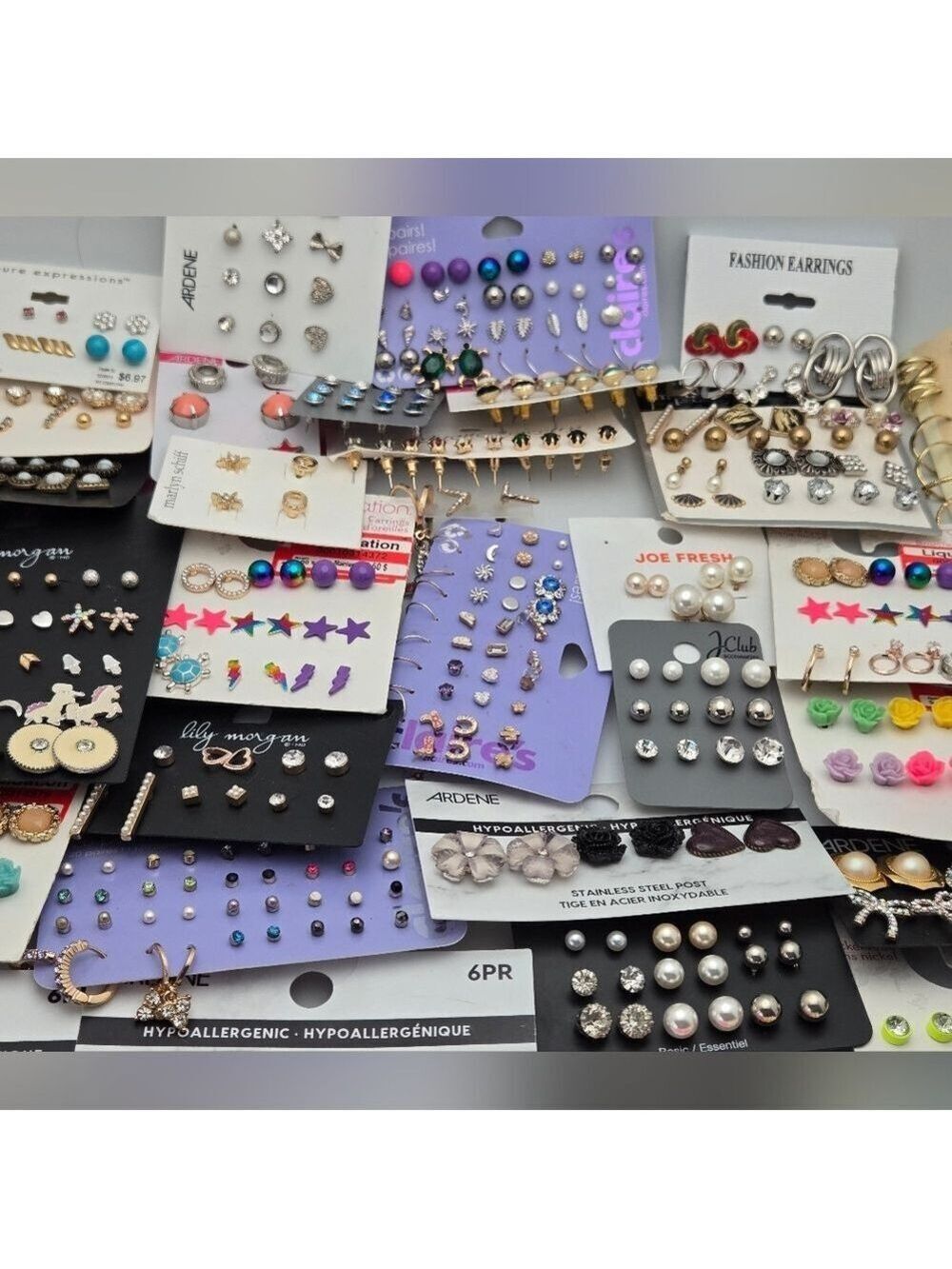 Lot of Stud Earrings Gold & Silver Tone Mixed Colors & Sizes Complete Set NEW